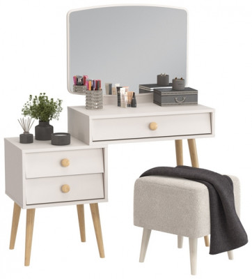 Афина Спальня 4-25901М1к.с. Трюмо + Банкетка 6-5133ТКВмол Куби, кашемир серый/ткань молоко