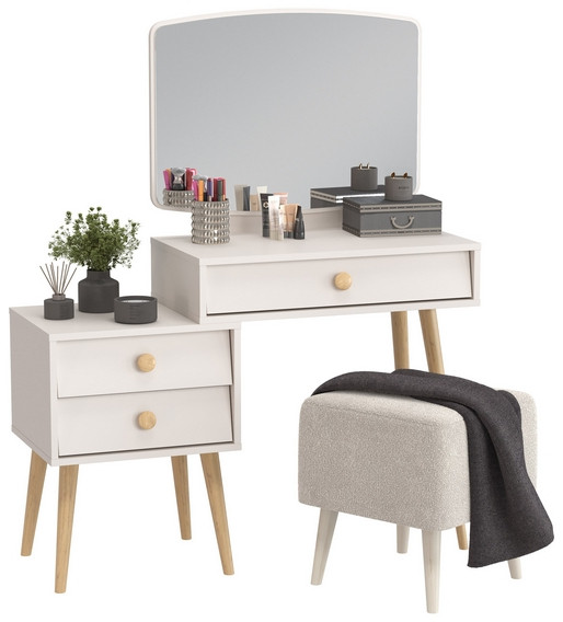 Афина Спальня 4-25901М1к.с. Трюмо + Банкетка 6-5133ТКВмол Куби, кашемир серый/ткань молоко