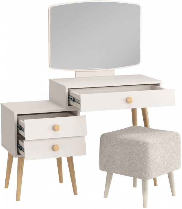 Афина Спальня 4-25901М1к.с. Трюмо + Банкетка 6-5133ТКВмол Куби, кашемир серый/ткань молоко