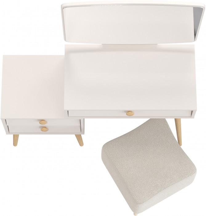 Афина Спальня 4-25901М1к.с. Трюмо + Банкетка 6-5133ТКВмол Куби, кашемир серый/ткань молоко