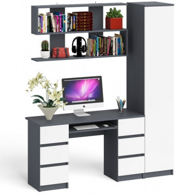 Мори компьютерный стол МС-2 + Пенал МШ400.1 + Полка 1200, графит/белый