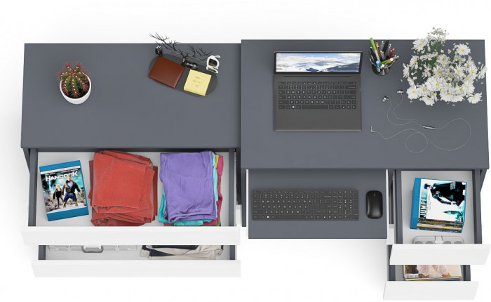 Мори компьютерный стол МС-6 правый + Комод МК800.1, графит/белый