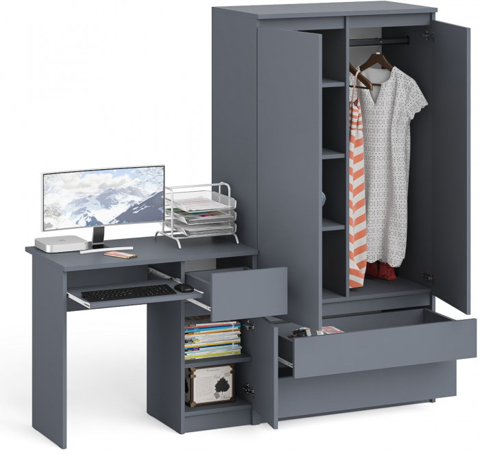 Мори Стол компьютерный МС-1 правый + Шкаф МШ900.1, цвет графит, ШхГхВ 180,4х50,4х179,6 см., выдвижной ящик справа, НЕ универсальная сборка