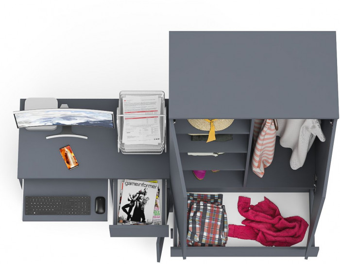 Мори Стол компьютерный МС-1 правый + Шкаф МШ900.1, цвет графит, ШхГхВ 180,4х50,4х179,6 см., выдвижной ящик справа, НЕ универсальная сборка