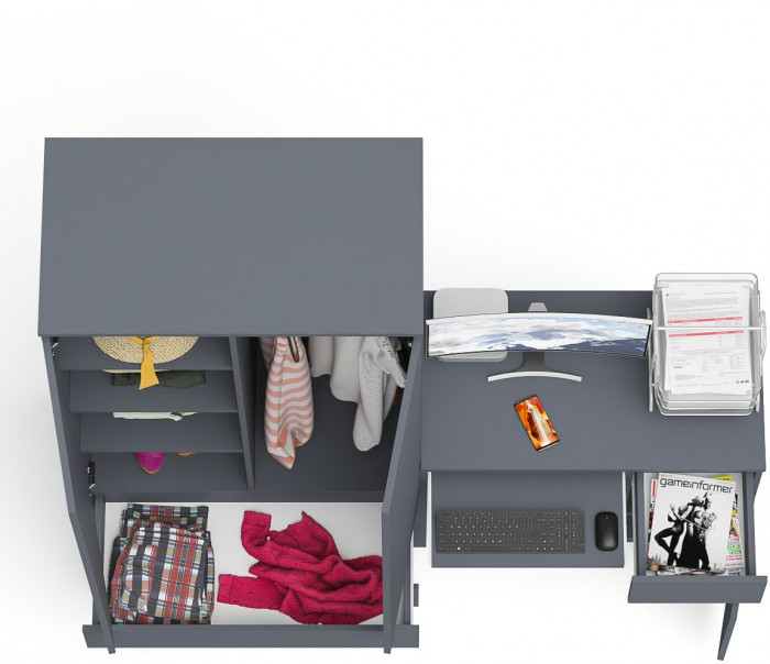 Мори Стол компьютерный МС-1 правый + Шкаф МШ900.1, цвет графит, ШхГхВ 180,4х50,4х179,6 см., выдвижной ящик справа, НЕ универсальная сборка