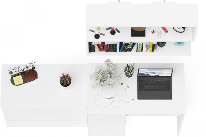Мори Стол компьютерный МС-6 левый + Комод МК800.1 + Полка 900, цвет белый, ШхГхВ 170,4х50х209,6 см., НЕ универсальная сборка