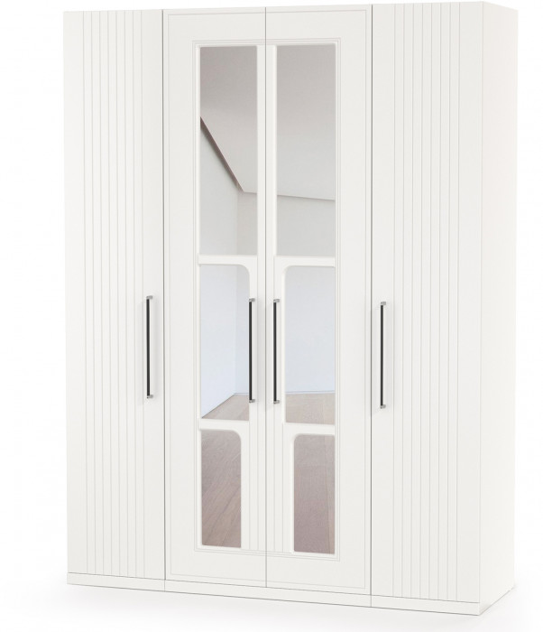 Валенсия Спальня Шкаф для одежды 4-х створчатый, цвет ЛДСП белый шагрень/МДФ белый шагрень, ШхГхВ 168х54,2х225,3 см.