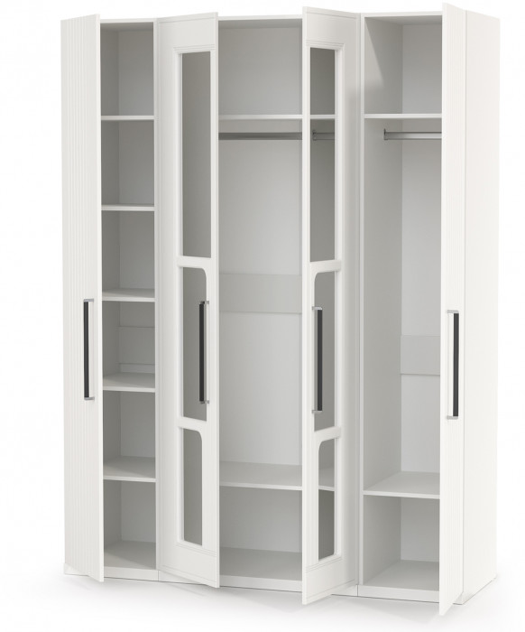 Валенсия Спальня Шкаф для одежды 4-х створчатый, цвет ЛДСП белый шагрень/МДФ белый шагрень, ШхГхВ 168х54,2х225,3 см.