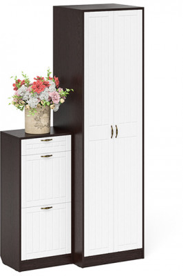 Прихожая П-6 Компоновка № 16, цвет венге/фасады МДФ белое дерево фрезеровка прованс, ШхГхВ 110х50х210 см., универсальная сборка