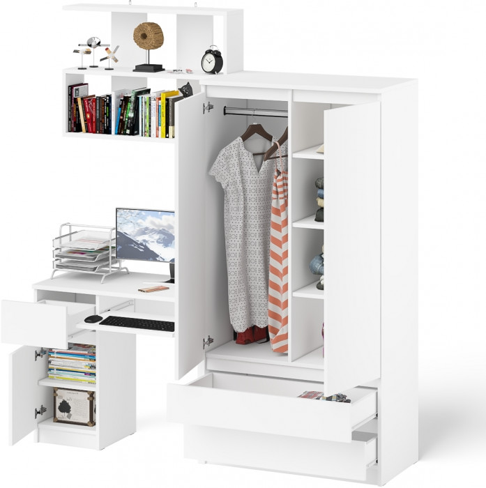 Мори компьютерный стол МС-1 левый + Шкаф МШ900.1 + Полка 900, белый