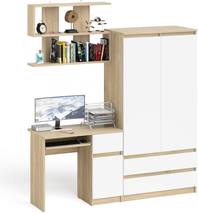 Мори компьютерный стол МС-1 правый + Шкаф МШ900.1 + Полка 900, дуб сонома/белый