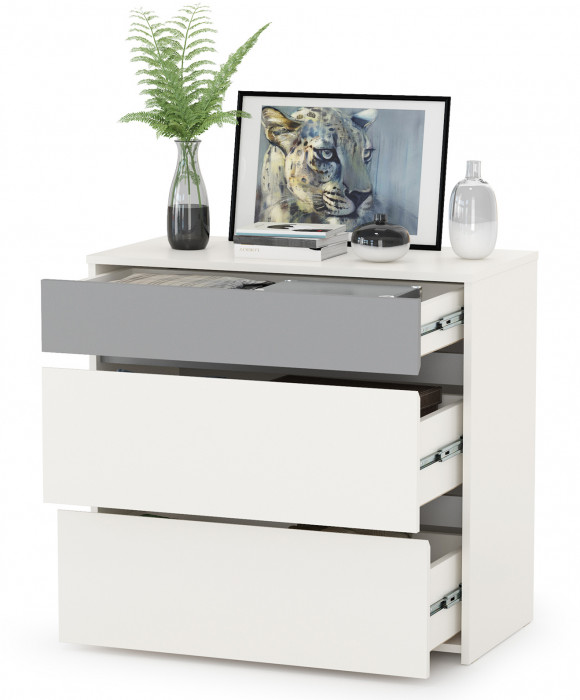 Торонто 13.321 Комод, белый шагрень/стальной серый