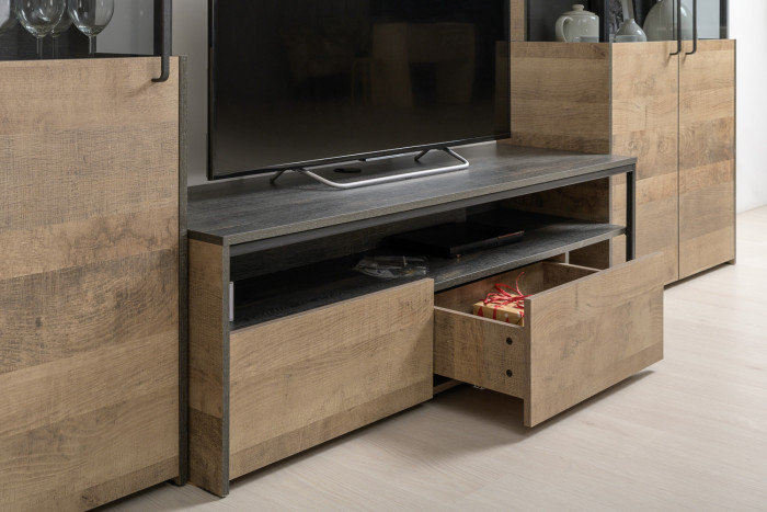 Трувор 13.70 Тумба под ТВ + 13.151.01 Стеллаж, дуб гранж песочный/интра