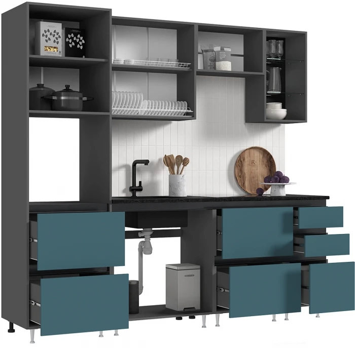 Кухня Техно-6 2,4м Графит/Атлантик софт/Графит софт