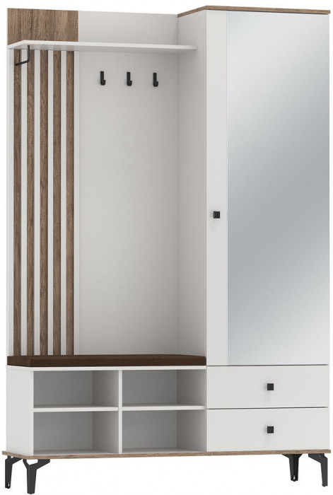 Шкаф для прихожей 51.22 Либерти опора h=150мм с зеркалом Белый / Дуб Каньон