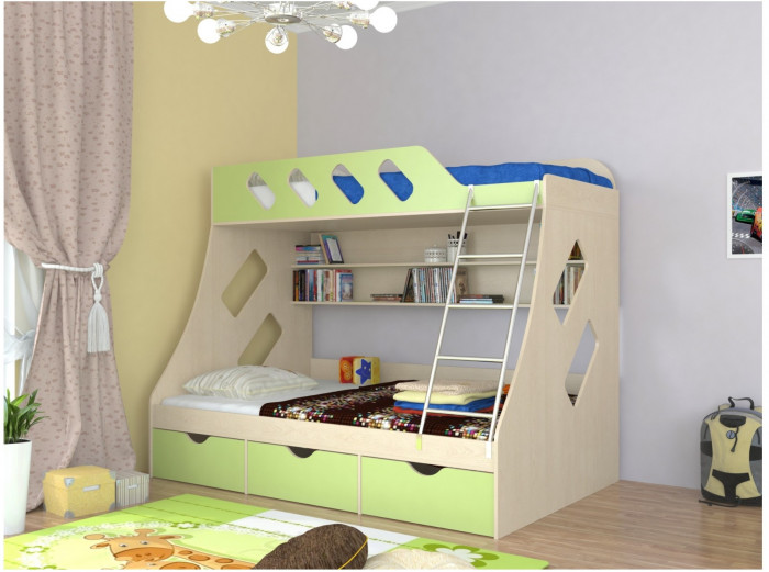 Дельта-20.01 Детская двухъярусная кровать с лестницей (Кремовый, Белый)