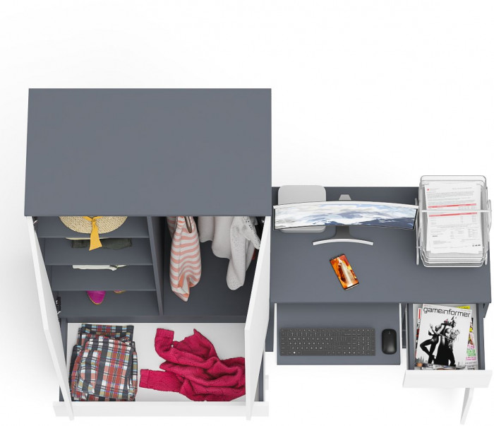 Мори Стол компьютерный МС-1 правый + Шкаф МШ900.1, цвет графит/белый, ШхГхВ 180,4х50,4х179,6 см., выдвижной ящик справа, НЕ универсальная сборка