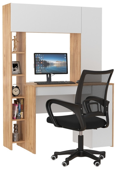 Стол компьютерный Комфорт 12.71 + кресло 103 чёрное, цвет дуб золотой/белый, ШхГхВ 116,7х60,2х165,4 см., НЕ универсальная сборка