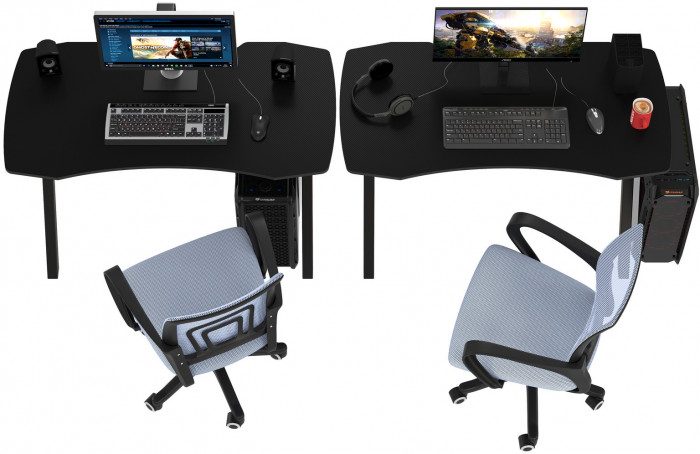 Два игровых стола Мебель--24 GT-2310 + два кресла компьютерных 103 серых, цвет чёрный, ШхГхВ 240х60х73 + 59х56х83-94 см.