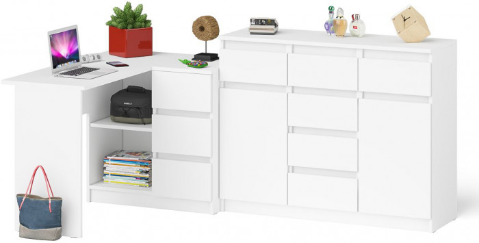 Мори Стол компьютерный МС-16 правый + Комод МК1200.4, цвет белый, ШхГхВ 244,8х84,9х94 см., выдвижные ящики справа, НЕ универсальная сборка