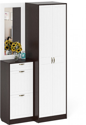 Прихожая П-6 Компоновка № 17, венге/фасады МДФ белое дерево фрезеровка прованс