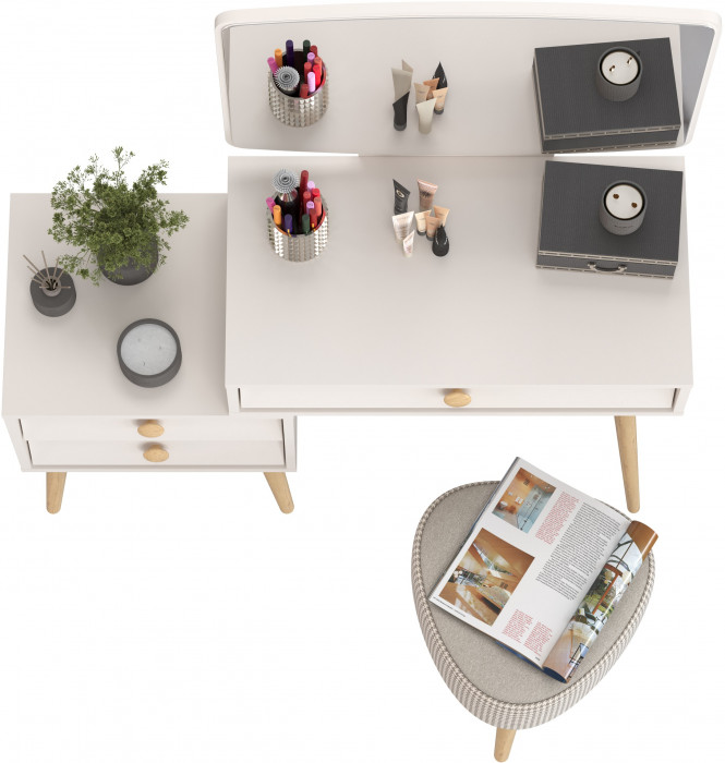 Афина Спальня 4-25901М1к.с. Трюмо + Банкетка 6-5134ТКбеж Ева, кашемир серый/ткань бежевая