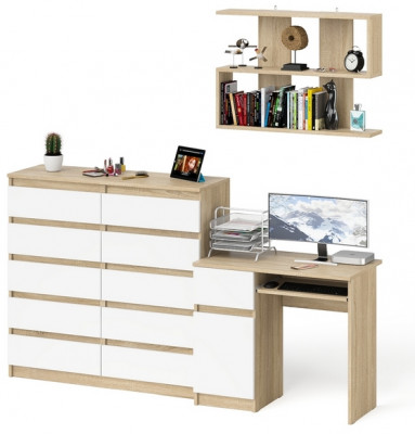 Мори компьютерный стол МС-1 левый + Комод МК1200.10 + Полка 900, дуб сонома/белый