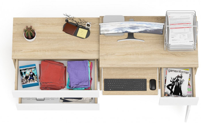 Мори компьютерный стол МС-1 правый + Комод МК800.1, дуб сонома/белый