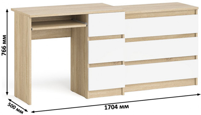 Мори компьютерный стол МС-6 правый + Комод МК800.1, дуб сонома/белый