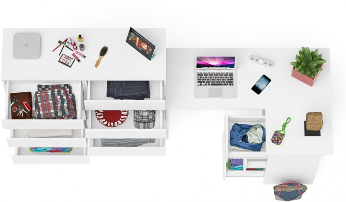 Мори Стол компьютерный МС-16 правый + Комод МК1200.10, цвет белый, ШхГхВ 244,8х84,9х115 см., выдвижные ящики справа, НЕ универсальная сборка