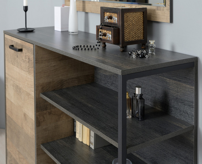 Трувор 13.241.06 Тумба для обуви + 13.307.01 Комод, цвет дуб гранж песочный/интра, ШхГхВ 159х37х106,9 см., универсальная сборка