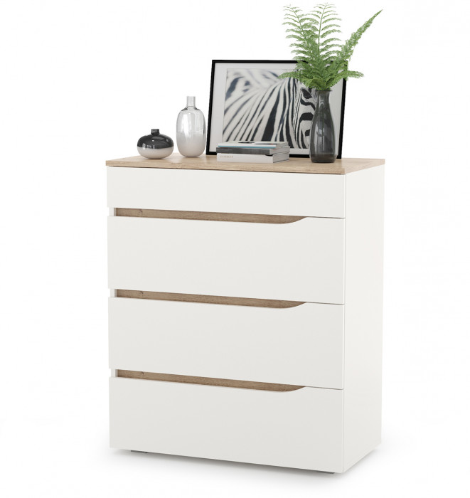 Муссон 13.198 Шкаф двухстворчатый + 13.349 Стеллаж + 13.97 Комод, белый/дуб эндгрейн элегантный