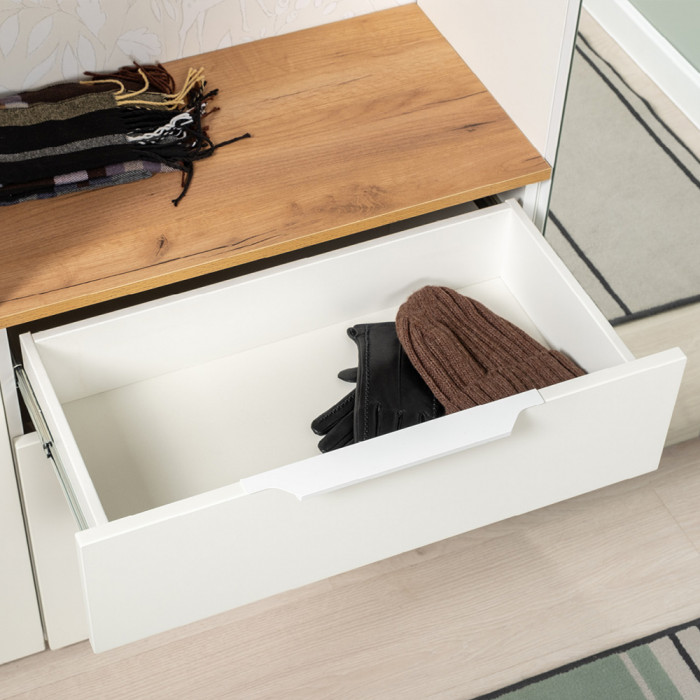 Октава Прихожая 43, белый шагрень/дуб крафт золотой/фасады МДФ белый шагрень