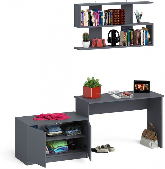 Мори Стол письменный МСП1200.1 + Тумба МА900.1 + Полка 1200, цвет графит, ШхГхВ 210,8х50,4х209,6 см., универсальная сборка