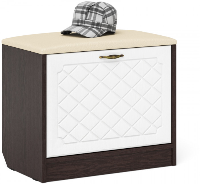 Прихожая П-6 Компоновка № 19, цвет венге/фасады МДФ белое дерево фрезеровка ромб, ШхГхВ 90х35х210 см., универсальная сборка