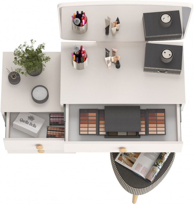 Афина Спальня 4-25901М1к.с. Трюмо + Банкетка 6-5134ТКчёр Ева, кашемир серый/ткань чёрная