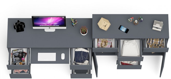 Мори Стол компьютерный МС-2 + Комод МК1200.4, цвет графит, ШхГхВ 255,8х50х94 см., универсальная сборка