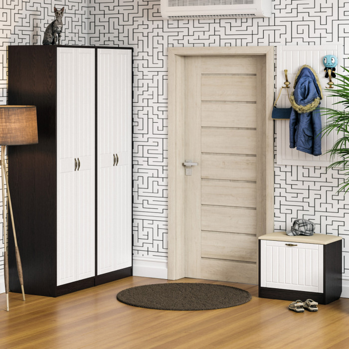 Прихожая П-6 Шкаф + Шкаф, цвет венге/фасады МДФ белое дерево фрезеровка прованс, ШхГхВ 120х50х210 см.