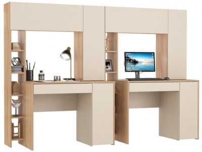 Стол компьютерный Комфорт 12.71 + Стол компьютерный Комфорт 12.71, цвет гикори рокфорд натуральный/сатин, ШхГхВ 233,4х60,2х165,4 см., НЕ ун. сборка