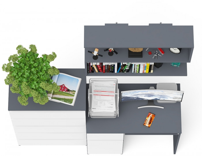 Мори компьютерный стол МС-1 левый + Комод МК700.5 + Полка 900, графит/белый