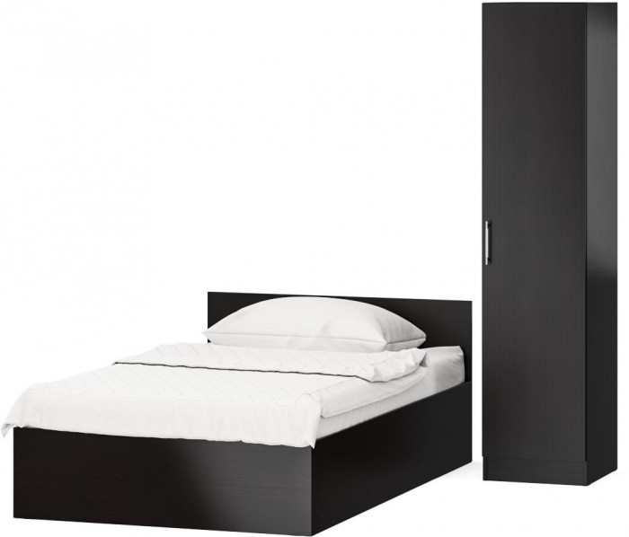 Кровать с ящиками 1200 + Пенал Стандарт, цвет венге, ШхГхВ 123,5х203,5х70 + 45х52х200 см., сп.м. 1200х2000 мм., без матраса, основание есть