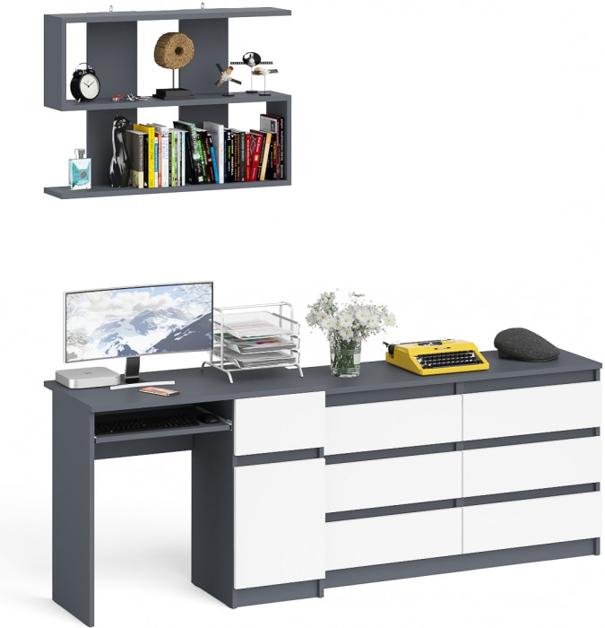 Мори Стол компьютерный МС-1 правый + Комод МК1200.6 + Полка 900, цвет графит/белый, ШхГхВ 210,4х50х209,6 см., НЕ универсальная сборка