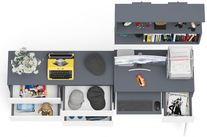 Мори Стол компьютерный МС-1 правый + Комод МК1200.6 + Полка 900, цвет графит/белый, ШхГхВ 210,4х50х209,6 см., НЕ универсальная сборка