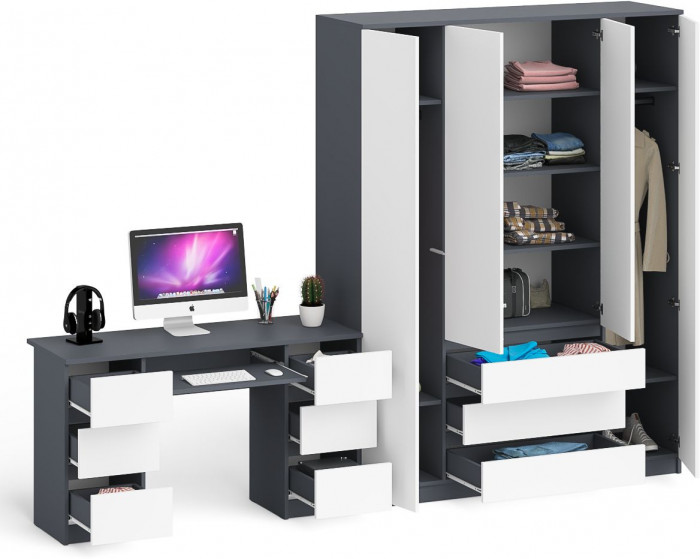 Мори Стол компьютерный МС-2 + Шкаф МШ1600.1, цвет графит/белый, ШхГхВ 295,8х50,4х209,6 см., универсальная сборка