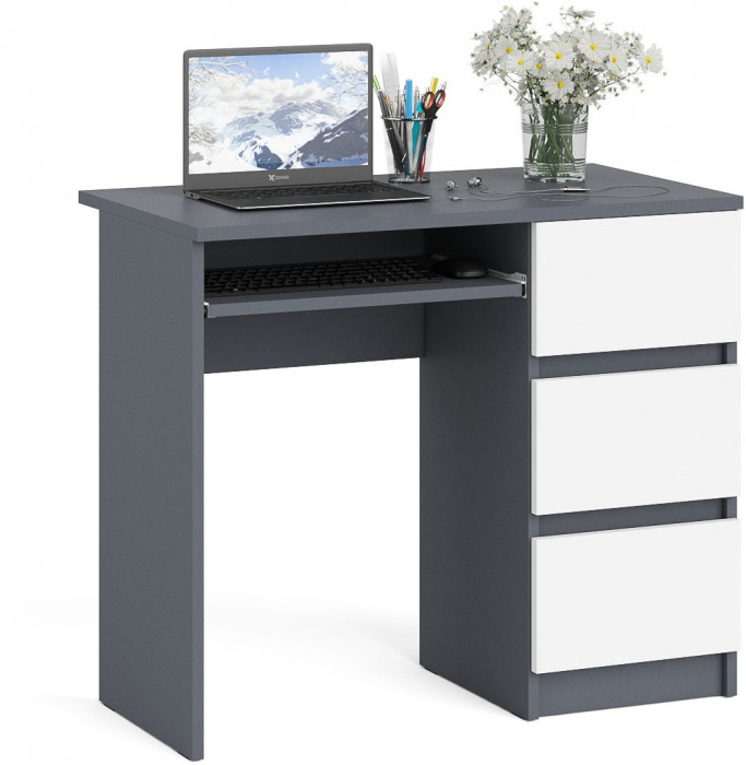 Мори Стол компьютерный МС-6 правый, цвет графит/белый, ШхГхВ 90х50х76,6 см., выдвижные ящики справа, НЕ универсальная сборка