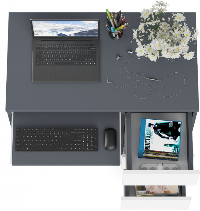 Мори Стол компьютерный МС-6 правый, цвет графит/белый, ШхГхВ 90х50х76,6 см., выдвижные ящики справа, НЕ универсальная сборка