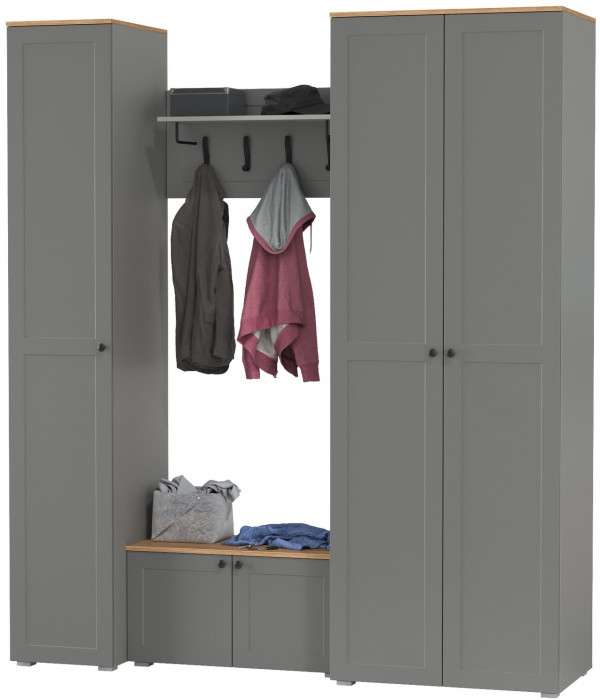 Остин Прихожая 43, цвет серый графит/дуб крафт золотой, ШхГхВ 200х54,3х229,6 см., универсальная сборка