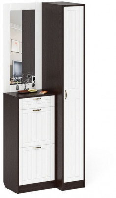 Прихожая П-6 Компоновка № 43, цвет венге/фасады МДФ белое дерево фрезеровка прованс, ШхГхВ 80х50х210 см., универсальная сборка