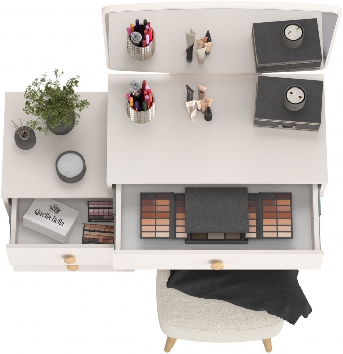 Афина Спальня 4-25901М1к.с. Трюмо + Банкетка 6-5135ТКШбеж Полли, кашемир серый/ткань бежевая