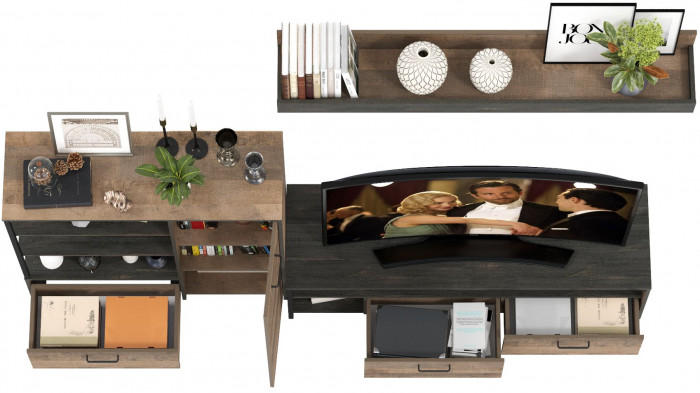 Трувор 13.70 Тумба под ТВ + 13.307.01 Комод + 15.60 Полка, дуб гранж песочный/интра